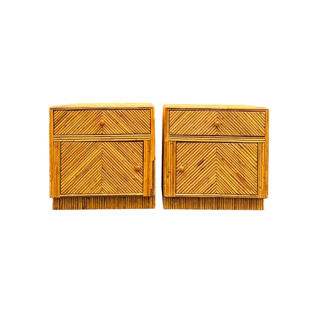 Vintage Rattan Wicker Bamboo Wrapped Nightstands, end or side tables in Pencil Reed Gabrielle Crespi Styles Great design!...