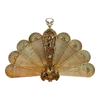 Oversized Victorian Brass Figural Peacock Folding Fireplace Screen For Sale