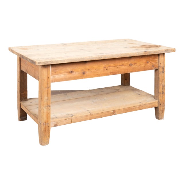 Late 19th Century Hungarian Pine Work Table or Kitchen Island With Lower Shelf For Sale
