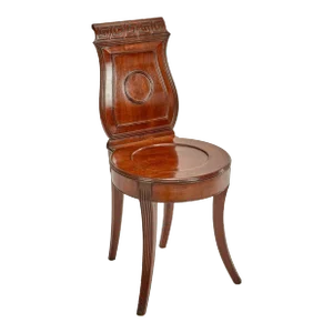 Antique 19th Century Georgian Mahogany Hall Chair With Carved Greek Key