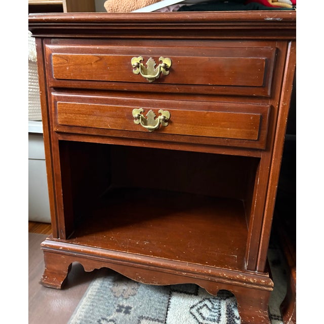 Wood Vintage Kling Solid Cherrywood Nightstands Pair For Sale - Image 7 of 12