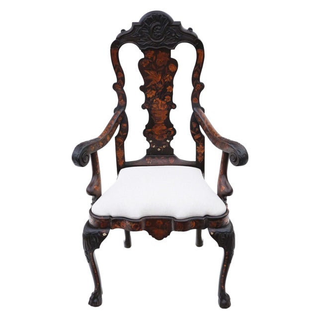 Antique Dutch Marquetry Elbow Chair, 1700s For Sale - Image 3 of 9