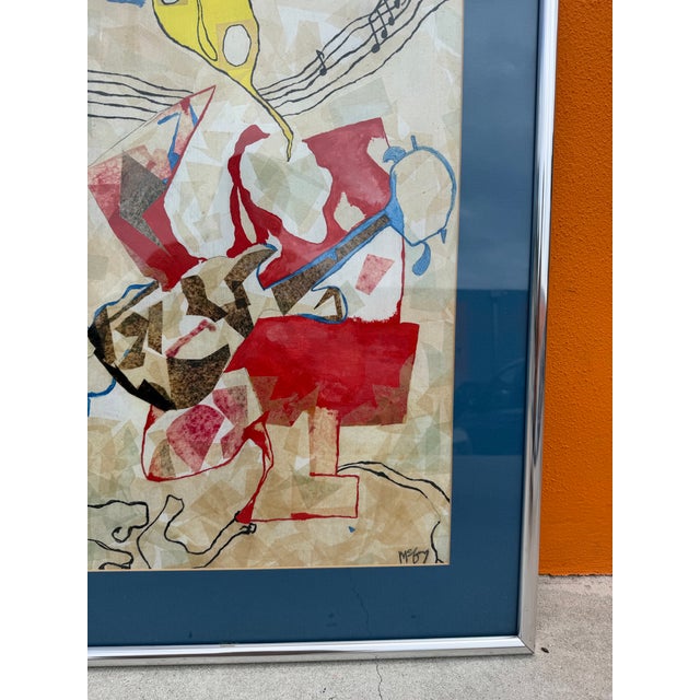 Yellow Vintage Mixed Media Abstract Paper Collage Painting – Signed For Sale - Image 8 of 12