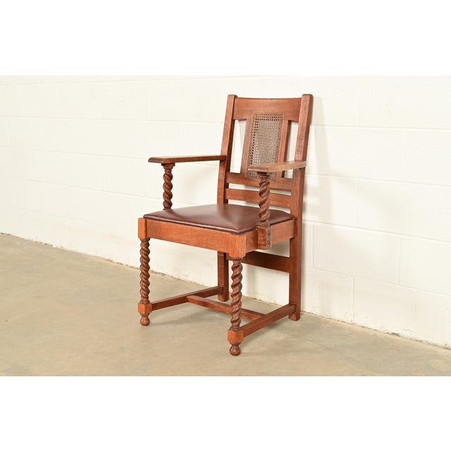 Stickley Brothers Stickley Brothers Antique Mission Oak and Cane Arts & Crafts Armchair For Sale - Image 4 of 15