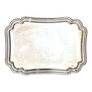 1950s Large Hotel Silver Scalloped Tray by Chadwick International Silver For Sale
