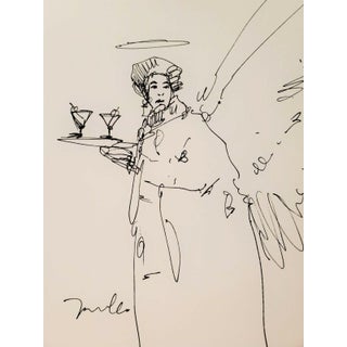 Contemporary Minimalist Ink Drawing of a Figure with a Tray by Jose Trujillo For Sale