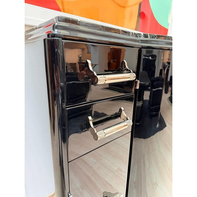 Art Deco Sideboard in Black Lacquer, Nickel, Marble, and Mahogany, France, 1930s For Sale - Image 10 of 18