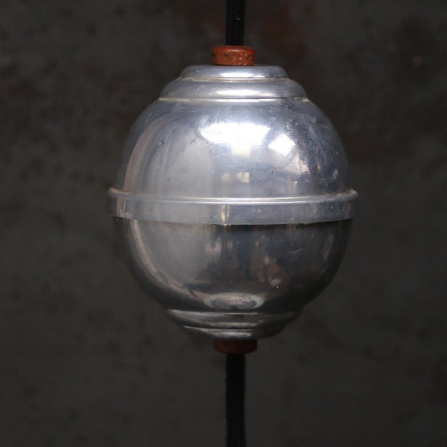 Metal French Adjustable Metal Pendant Lamp with White Opaline Globe, 1950s For Sale - Image 7 of 8