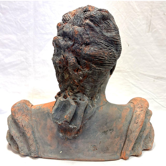 Ceramic Vintage Signed Original Terra Cotta Bust Sculpture C1991 For Sale - Image 7 of 18