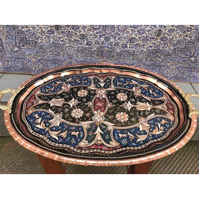 Hand Carved Tulip Design Decorative Serving Tray with Handles For Sale - Image 5 of 8