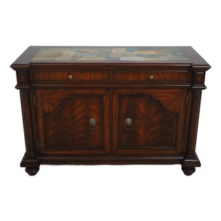 Maitland Smith Mahogany Stone Top Console Cabinet For Sale