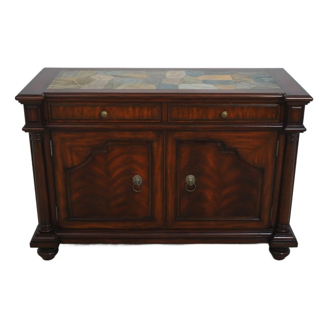 Maitland Smith Mahogany Stone Top Console Cabinet For Sale