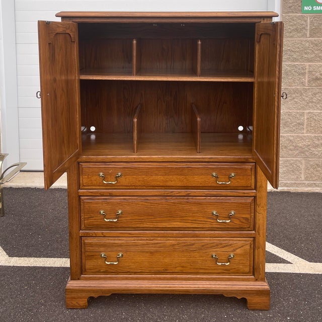 Vintage Ethan Allen Canterbury Collection Chippendale Oak Highboy