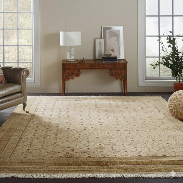 Contemporary 9x12 Ivory Hand-Knotted Wool Greek Key Border Classic Traditional Carpet Rug For Sale - Image 3 of 7