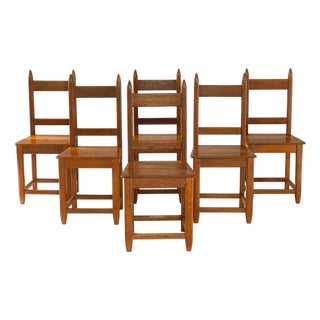 1970s French Brutalist Oak Dining Chairs In Original Patina - Set of 6 For Sale