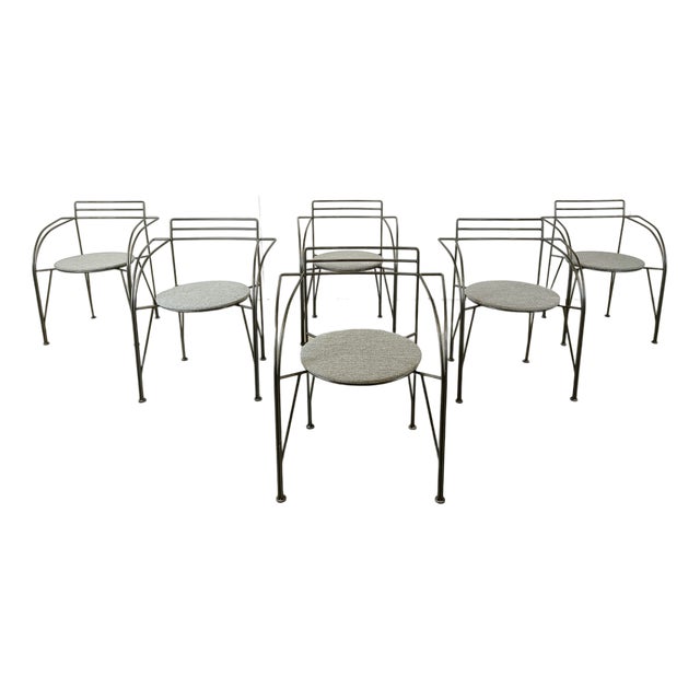 Vintage Italian Dining Chairs with Armrests, 1980s, Set of 6 For Sale