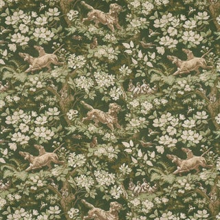 Schumacher Hound Meadow Fabric In Forest For Sale