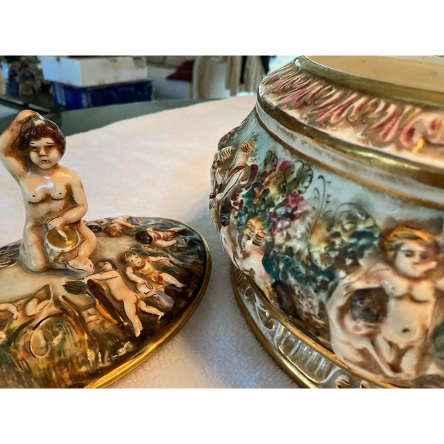 Capodimonte Oval Centerpiece Serving Ware With Fitted Lid Signed For Sale In San Francisco - Image 6 of 12