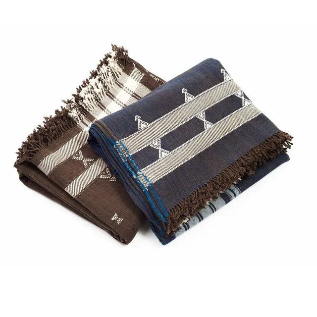 Blue Studio Variously Handwoven Indigo Indie Organic Cotton Throw For Sale - Image 8 of 11