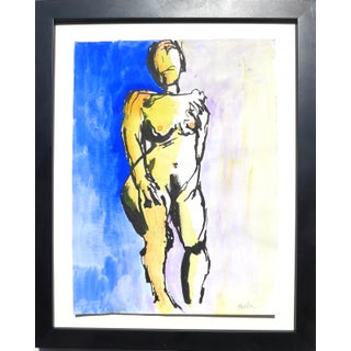 Martha Holden Framed "Modern Nude" Contemporary Figurative Ink and Watercolor Painting For Sale