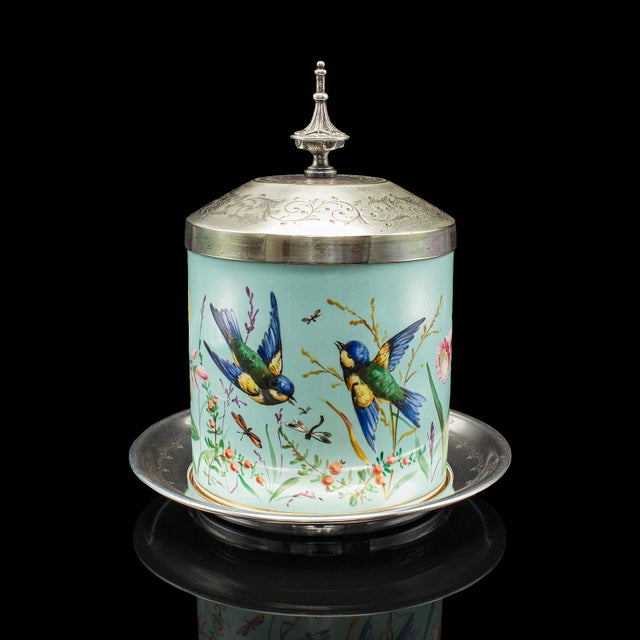 Victorian Antique Biscuit Barrel, English, Ceramic, Silver Plate, Kitchen Jar, Victorian For Sale - Image 3 of 12