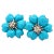 Circa 1980s Italian 18K White Gold Persian Turquoise & Diamond Floral Earrings For Sale