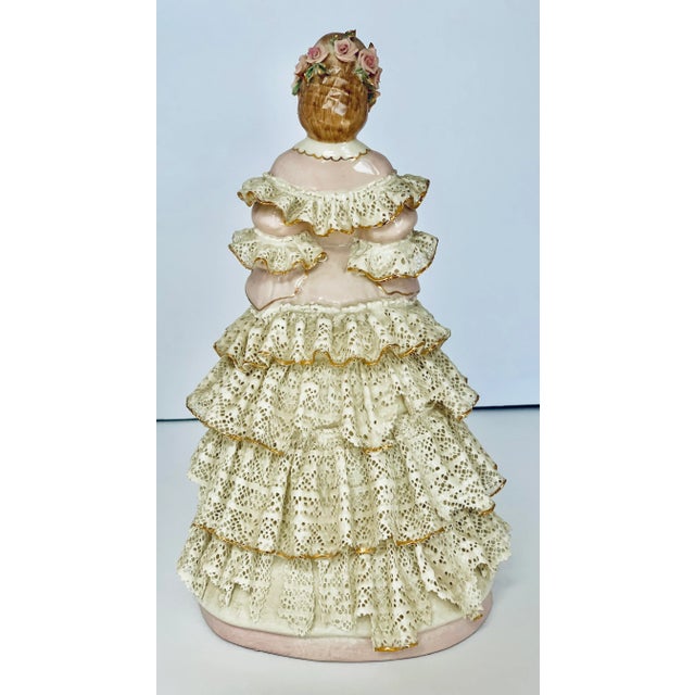 Ceramic Rare Vintage Lee Wollard Porcelain Figurine Titled ‘Nancy’ With Tiered Dresden Lace Skirt For Sale - Image 7 of 12