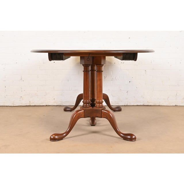 Baker Furniture Georgian Cherry Wood Double Pedestal Extension Dining Table, Newly Refinished For Sale - Image 10 of 12
