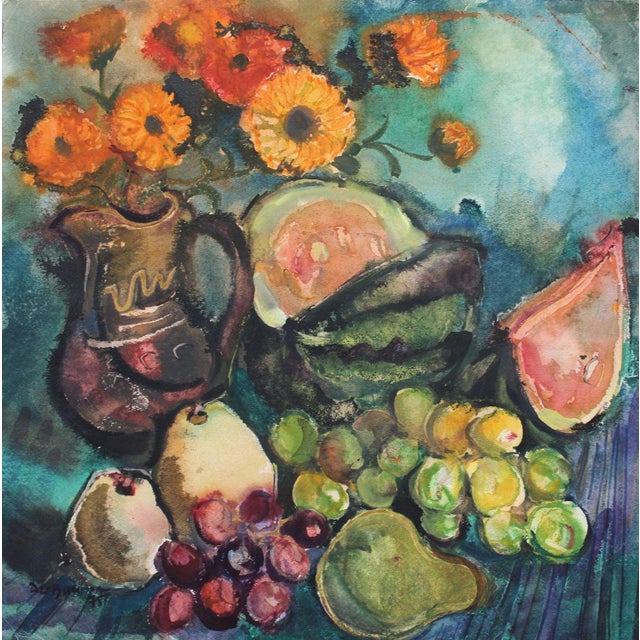 Dzidra Bauma, Still Life with Fruits, 1975, Watercolor For Sale - Image 6 of 6