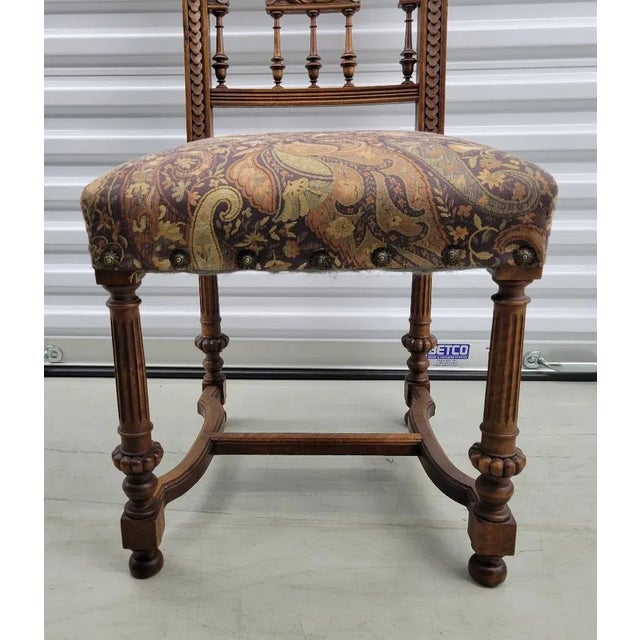 19th Century Belgian Baroque Carved Walnut and Leather Dining Chairs - Set of 6 For Sale - Image 11 of 12