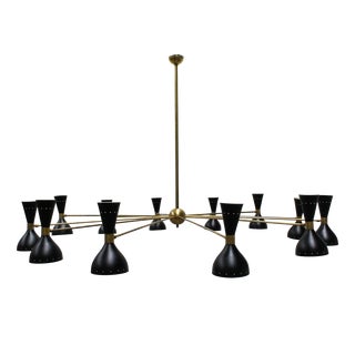 Italian Brass and Black Metal Chandelier from Stilnovo, 1950s For Sale