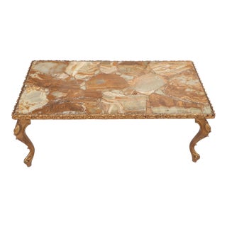 1970s Onyx Muller's of Mexico Hollywood Regency Baroque Stone Coffee Table For Sale