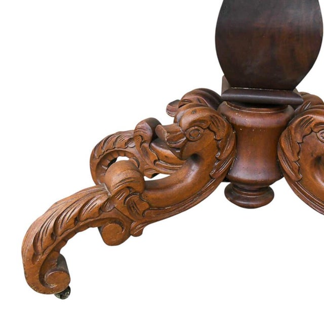 Wood Antique Hand-Carved Dolphin Leg Side Table For Sale - Image 7 of 9