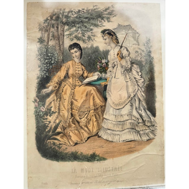 1871 La Mode Illustrée Hand-Colored French Fashion Plate No. 25 – Framed Victorian Parisian Print For Sale - Image 10 of 12