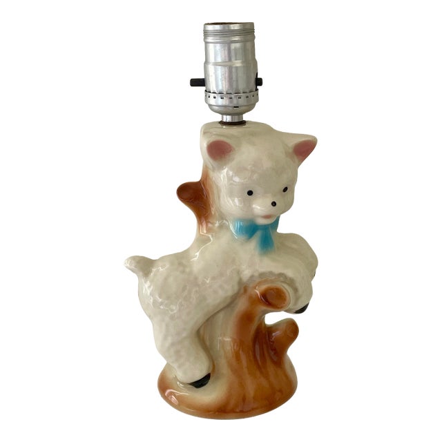 Vintage Ceramic Lamp With Lamb For Sale