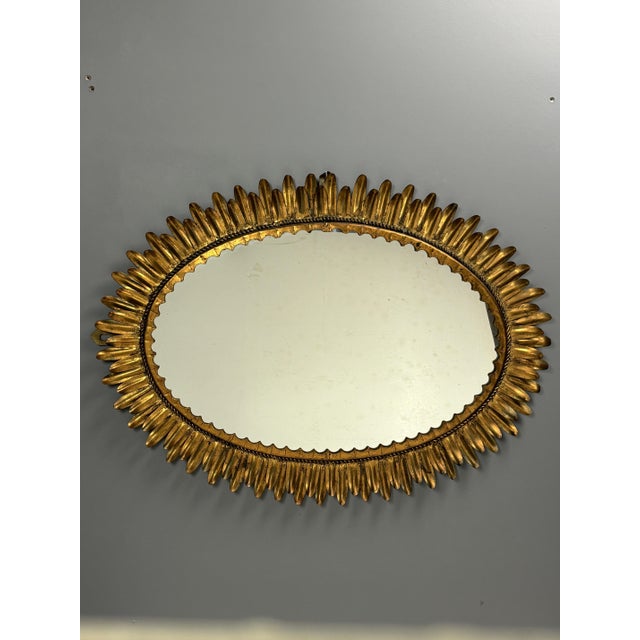 Mid-Century Hollywood Regency Spanish Gilt Metal Sunburst Mirror, 1950s For Sale - Image 15 of 18