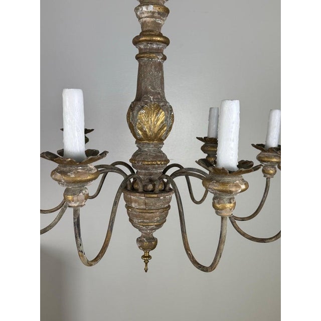 Bronze Antique Italian Giltwood and Iron Six-Light Chandelier For Sale - Image 8 of 11