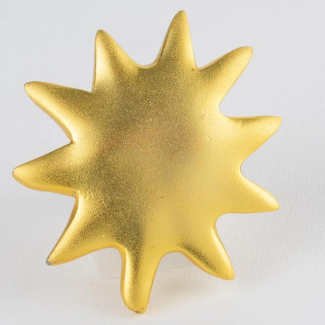 Edouard Rambaud Edouard Rambaud Gilded Metal Sun Brooch For Sale - Image 4 of 9