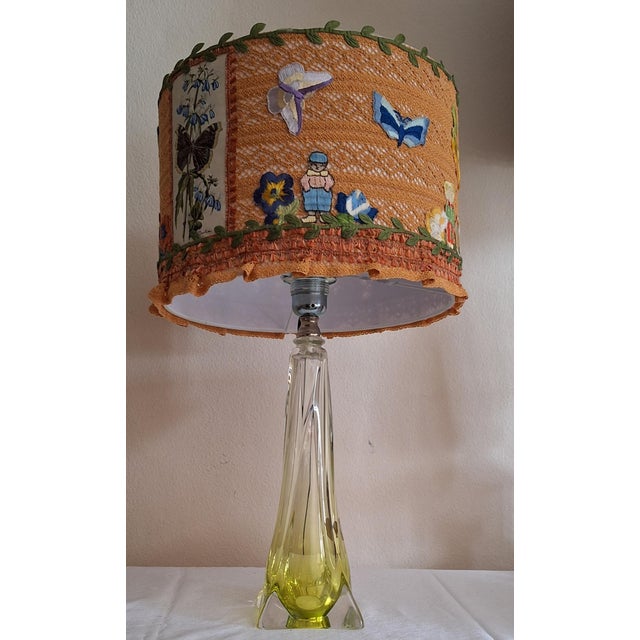 Vintage Table Lamp with Green-Backed Crystal Glass Base from Val St Lambert, 1970s For Sale - Image 4 of 13