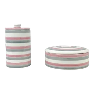 1970s Italian Grey and Pink Striped Ceramic Canister Containers