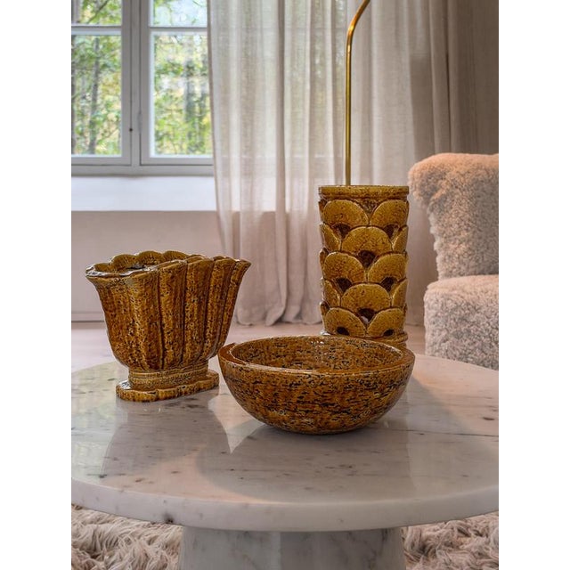 Mid-Century Chamotte Ceramic Vases by Gunnar Nylund for Rörstrand, Sweden, 1950s, Set of 3 For Sale - Image 3 of 18