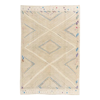 1940s Vintage Beige Turkish Flatweave Jajim Area Rug, 6'6 X 9'4 For Sale