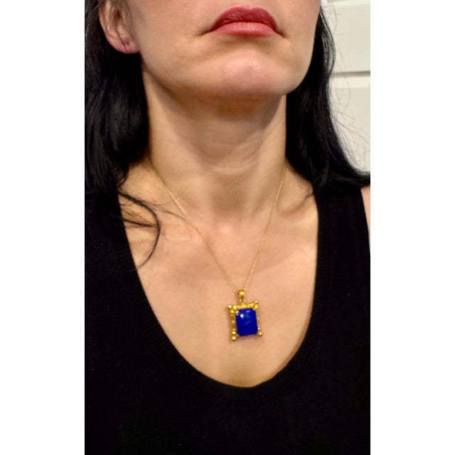 25 Carat Lapis Lazuli Pendant in 22 Karat Gold Frame, 15.9 Gm, 16-18" Chain For Sale - Image 4 of 18