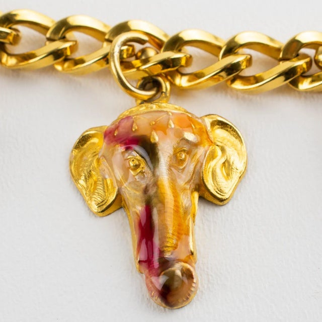 Missoni Italy Gilded Metal Chain Link Bracelet With Enamel Dangling Charms For Sale - Image 9 of 13