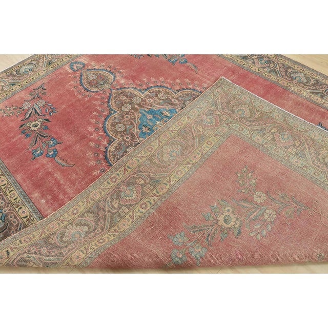 Tabriz Rug 9’5” X 12’5” Pink Wool Vintage Distressed Hand-Knotted Carpet For Sale - Image 14 of 15