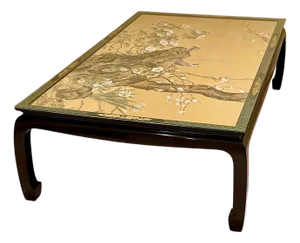 1990s Custom Smith & Watson Chinoiserie Coffee Table With 19th Century Inset Silkscreen Panel