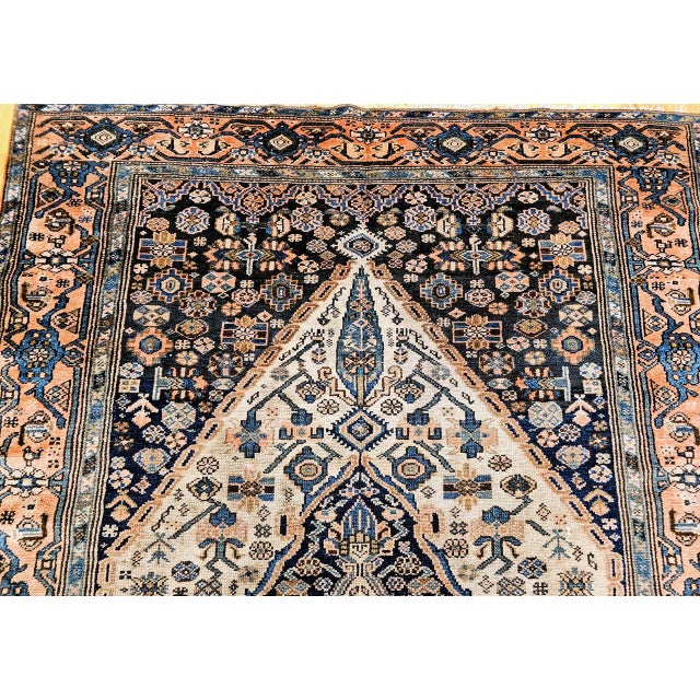 Antique Persian Malayer Area Rug, Hand-Knotted Wool, Geometric Medallion Pattern, Ivory & Navy,5x7 For Sale - Image 10 of 17