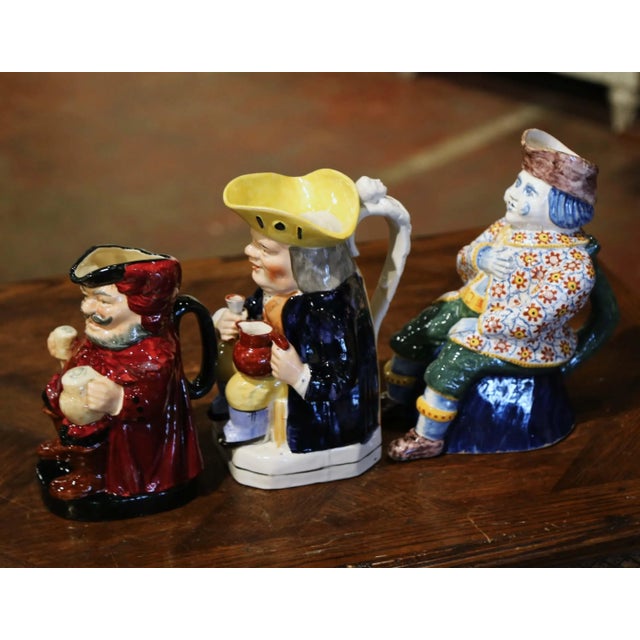 19th Century English and French Majolica Figural Pitchers, Set of 3 For Sale - Image 10 of 13