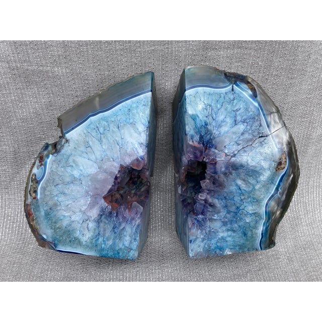Vintage Blue Agate Geode Bookends- a Pair For Sale - Image 11 of 12