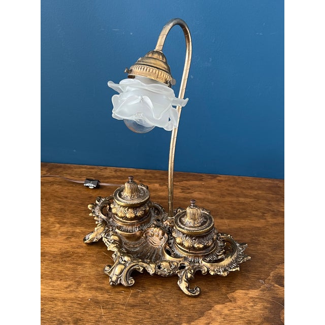 Antique Brass Desk Lamp With Frosted Glass For Sale - Image 18 of 18